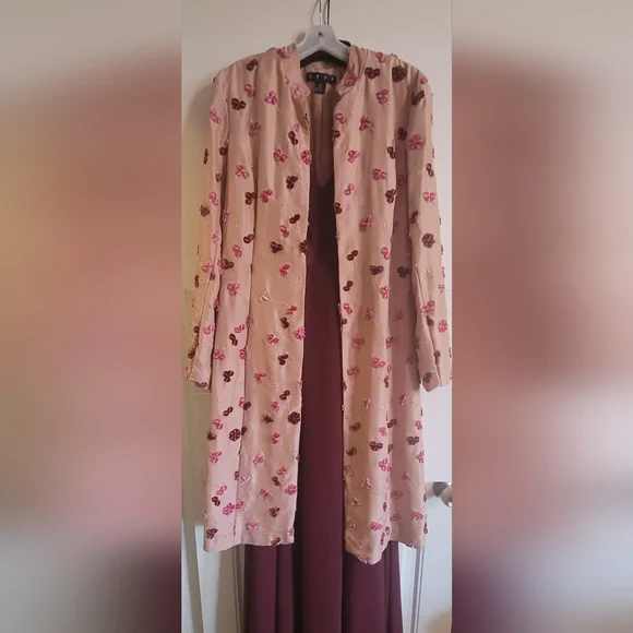 HYPE Vintage Silk Embroidered Dress Coat, Mauve/Wine/Pink, Size Large - Picture 13 of 15